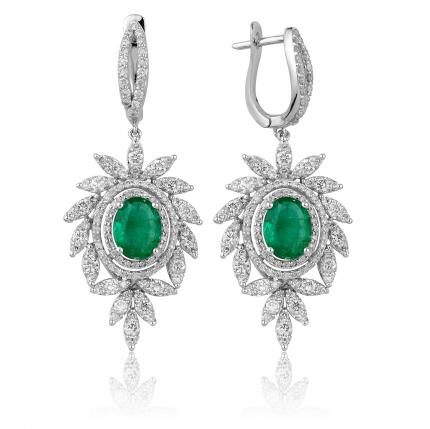 4.38 ct. Pırlanta Zümrüt Küpe
